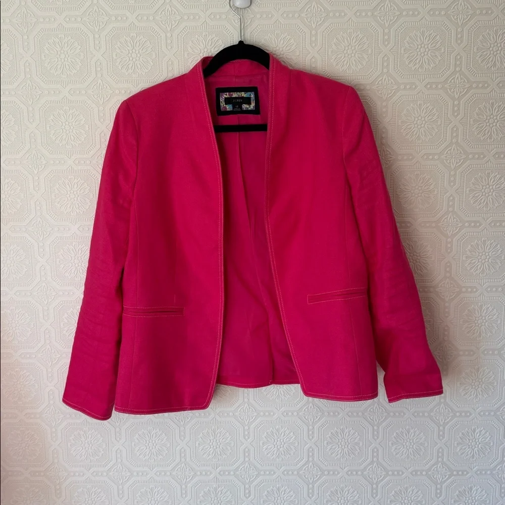 J. Crew Going-Out Blazer in Stretch Linen Fuschia Pink Size 12 - Picture 5 of 10
